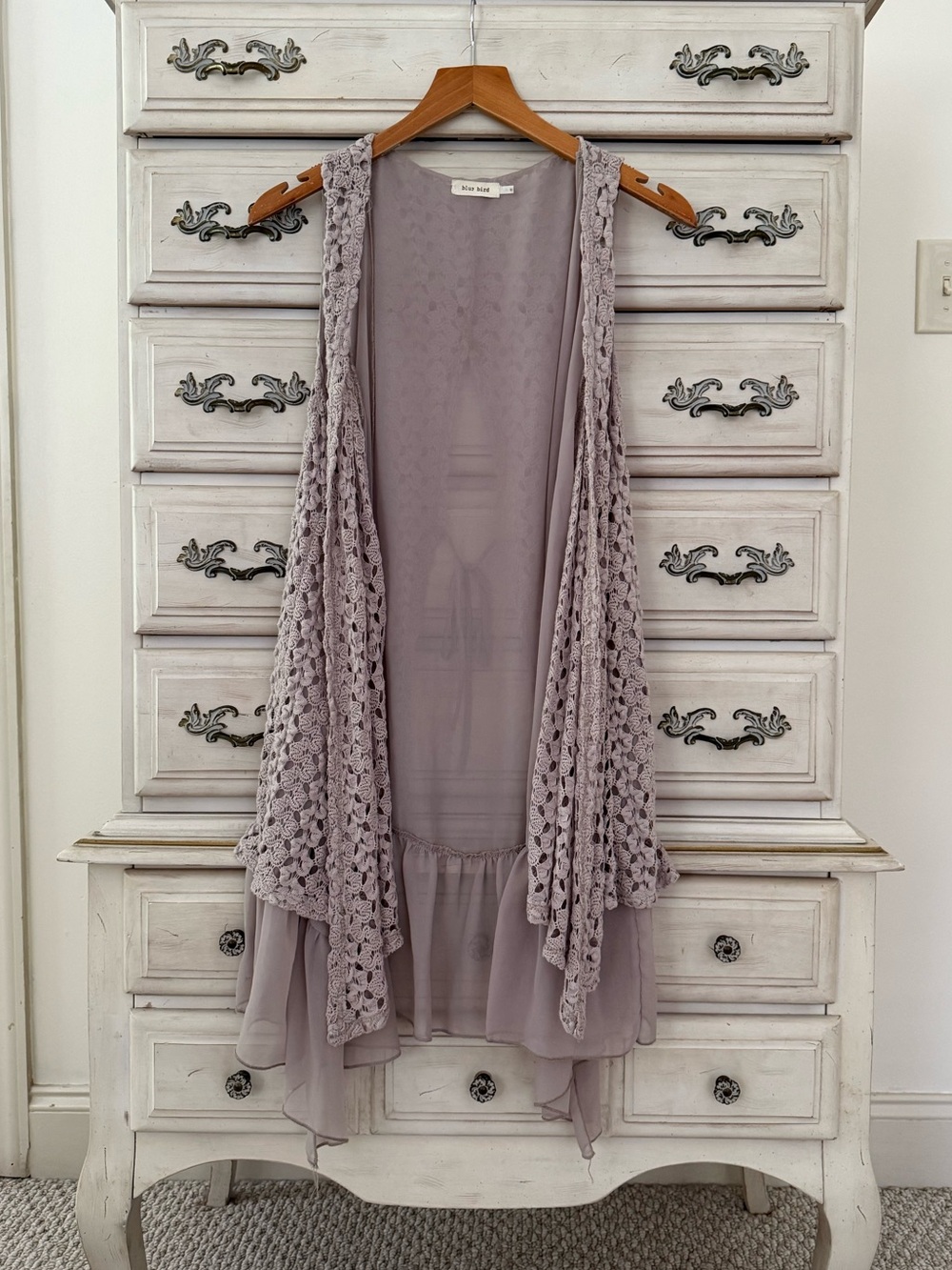 Vici Crochet & Chiffon Lavender Layered Vest